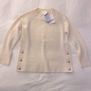 Sail to Sable Ivory Wool Sweater w Gold Buttons